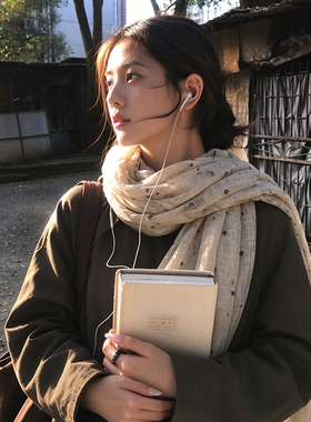复古波点长条丝巾女韩系百搭