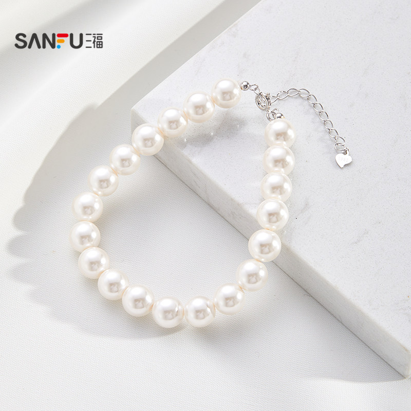 三福925银人造珍珠小公主手链单条 温柔气质首饰配饰链子827493,淘宝优惠券,粉丝福利购,淘宝优惠卷