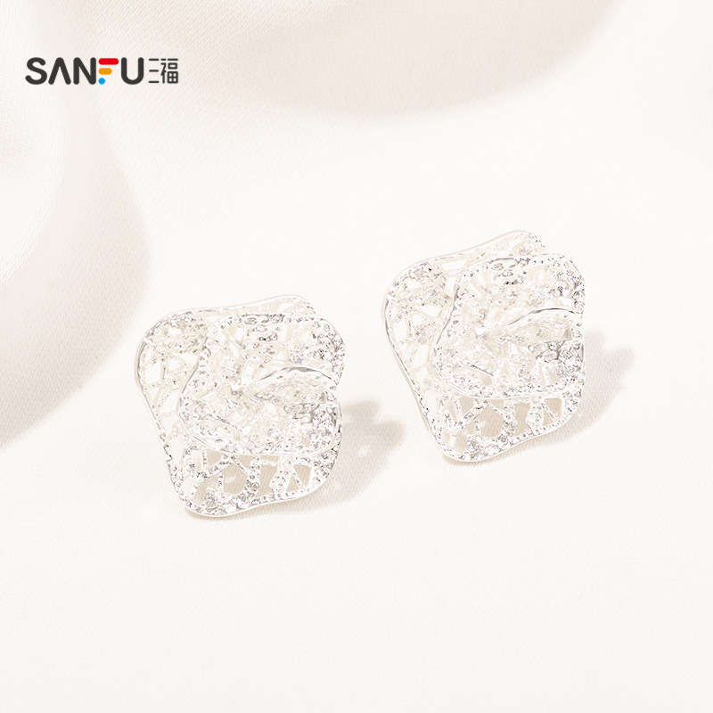 三福休闲折皱福锦耳钉一对 时尚个性活力首饰配饰耳环843659,淘宝优惠券,粉丝福利购,淘宝优惠卷