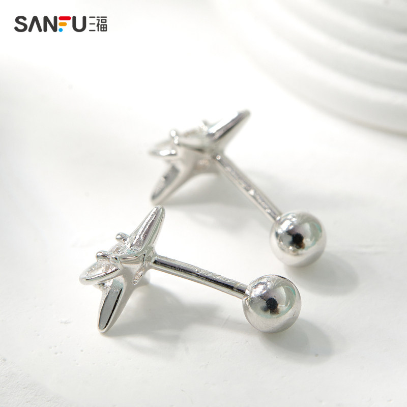 三福925银防丢失经典款耳钉一对 轻奢耳饰耳环833957（金银混发）,淘宝优惠券,粉丝福利购,淘宝优惠卷