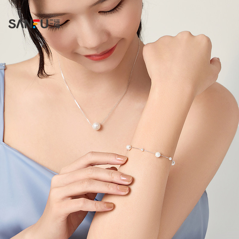 三福925银人造珍珠小公主手链单条 温柔气质首饰配饰链子827493,淘宝优惠券,粉丝福利购,淘宝优惠卷