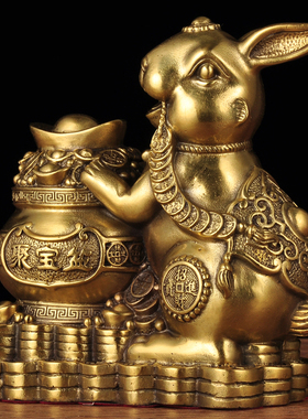 热销黄铜兔子摆件十二生肖兔招财聚宝盆工艺礼品摆饰家居客厅酒柜