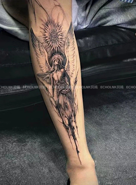 欧美复古暗黑骑士天使纹身贴