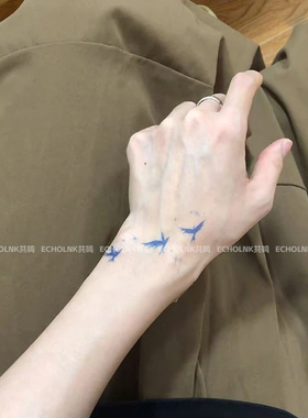 蓝色海鸥手腕手臂锁骨彩色纹身贴