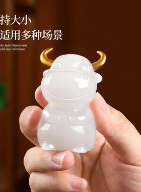 天然乔玉福石牛摆件客厅桌面玄关酒柜办公YS010桌家饰居迁装品招