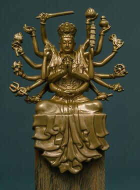 复古准提菩萨像准提佛母铜像摆件随身佛小号款精致禅意装饰送底座