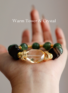 暖塔 ·《丝绒冷萃》绿祖母晶黄水晶沉香招财聚财水晶手串手链女