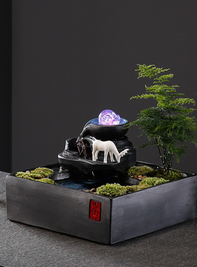 速发创意中式循环陶瓷流水器业泉办财摆件客厅招公室桌面摆设开喷