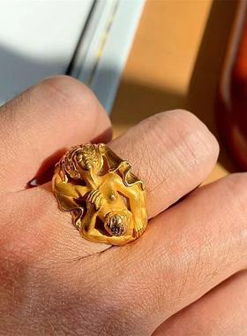 1173 希腊神话系列伊甸园「亚当与夏娃」戒指古董艺术宽版指环