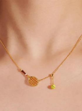 羽毛球拍珍珠项链吊坠镀金小众设计简约百搭创意运动风锁骨链