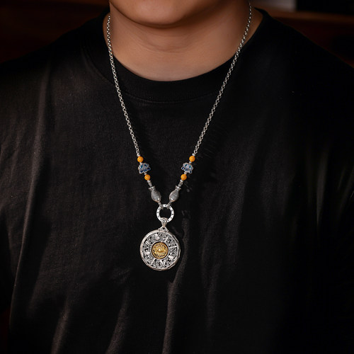 莲花吉祥八宝罗盘999纯银吊坠项链招财毛衣链平安男女款银饰礼物 - 图2