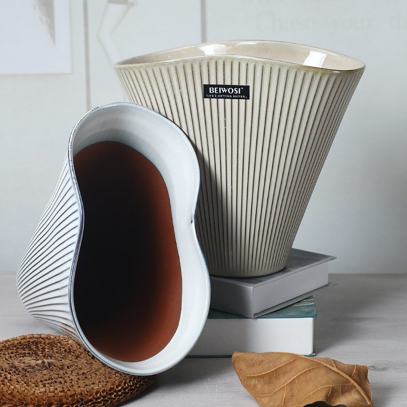 北欧简约紫砂陶瓷花瓶个性透气花盆轻奢高级感P家用客厅蝴蝶兰专,淘宝优惠券,粉丝福利购,淘宝优惠卷