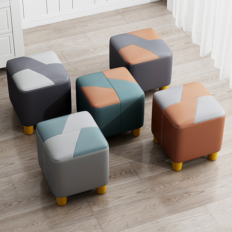 速发凳凳子家用简约换鞋凳小木凳厅客沙发小拼色小板凳矮凳子 - 图0