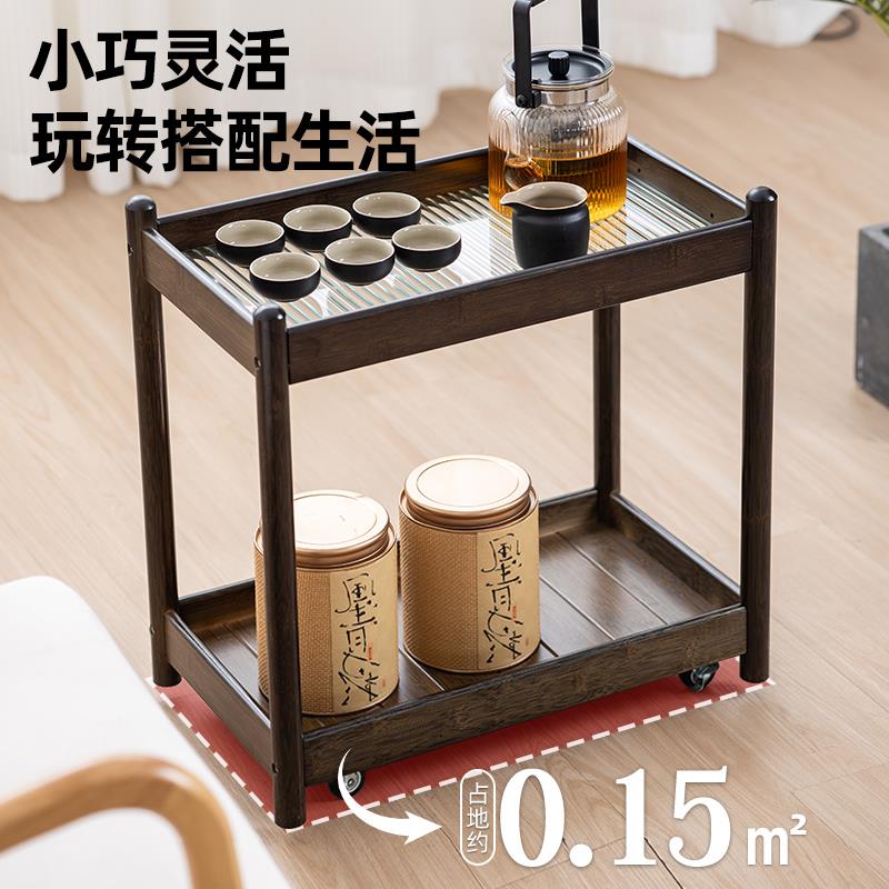新款可移动茶几中古风小推车沙发边几客厅零食置物架家用小户型置 - 图2