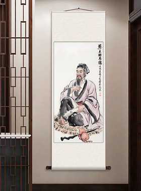 孙思邈养生馆挂画卷轴字画丝绸壁画古代名医医圣书房玄关挂画药王