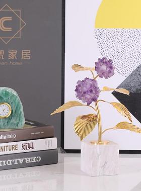 轻奢家居家饰品创意天然紫色水晶球特色样板间玄关金属摆件工艺品