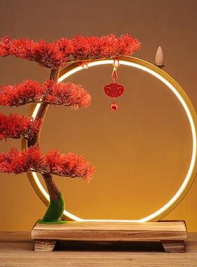 新中式创意禅意摆件家居倒流香客厅led灯圈办公室会所招财装饰品