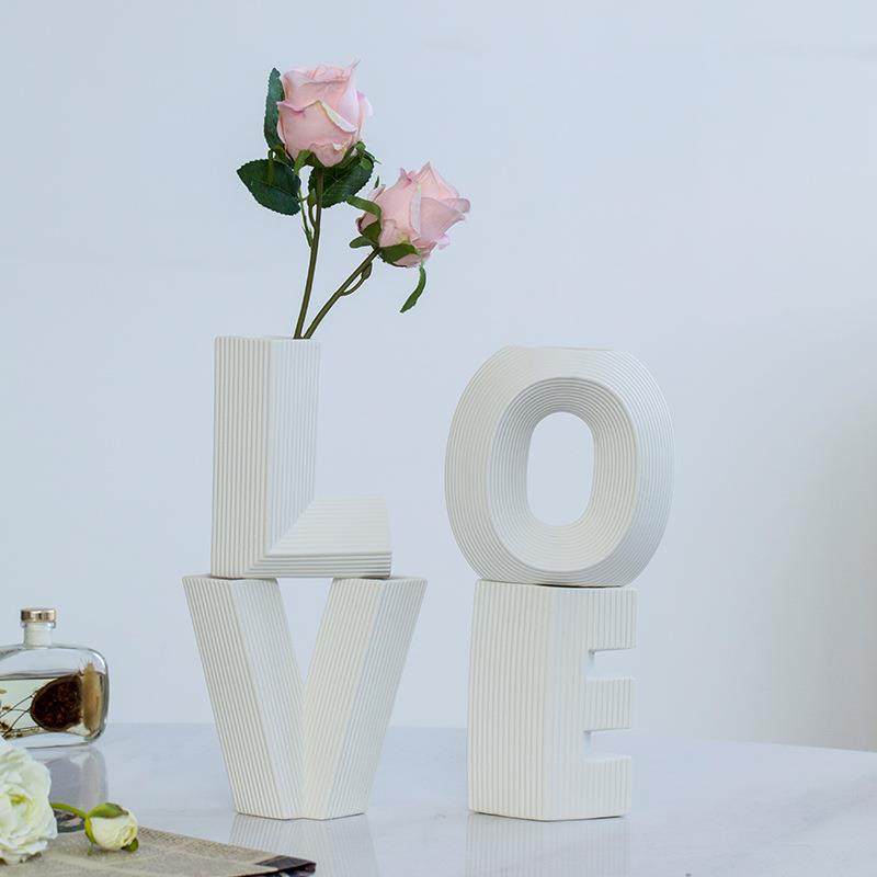 陶瓷字母花瓶摆件设计感插花创意桌面客厅装饰工艺品组合造型氛围,淘宝优惠券,粉丝福利购,淘宝优惠卷