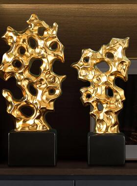 新中式金山太湖石现代轻奢客厅电视柜进门入户玄关装饰摆件