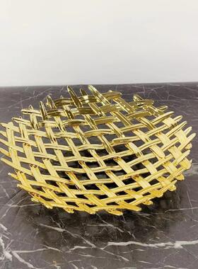 样板间现代家居装饰品金属镂空果盘摆件样板房售楼处客厅收纳