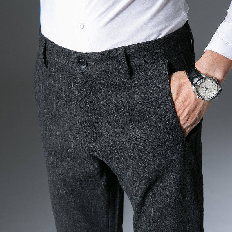 高端男士秋冬毛呢条纹裤2025新款修身商务直筒西裤磨毛抓绒休闲裤,淘宝优惠券,粉丝福利购,淘宝优惠卷