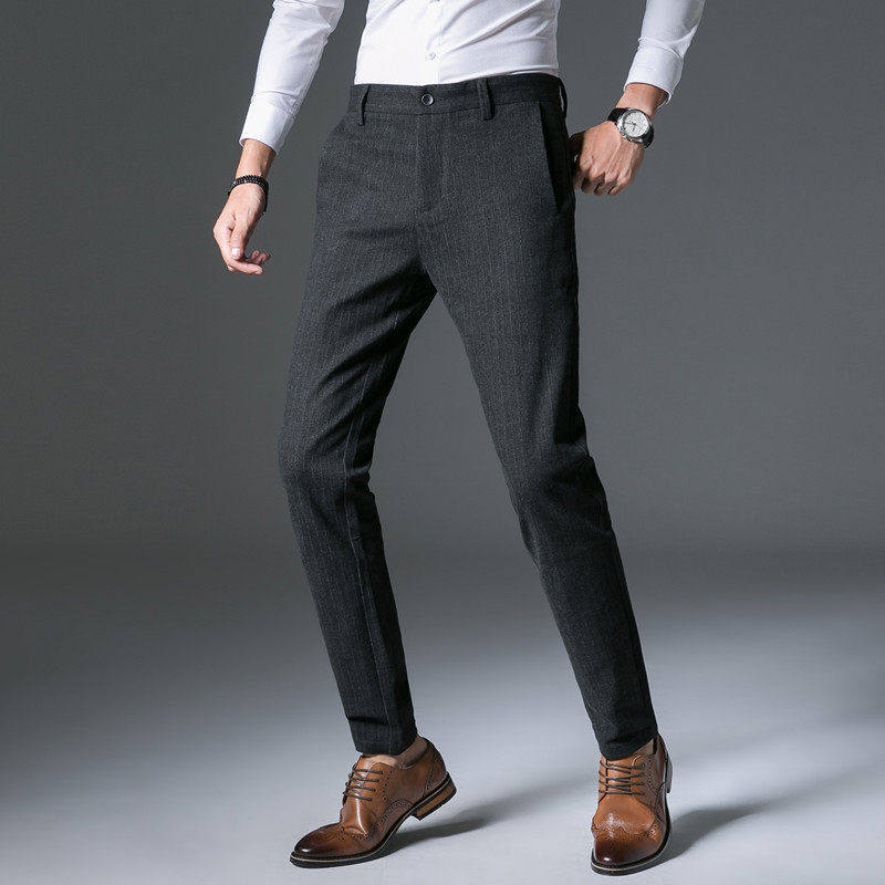 高端男士秋冬毛呢条纹裤2025新款修身商务直筒西裤磨毛抓绒休闲裤,淘宝优惠券,粉丝福利购,淘宝优惠卷