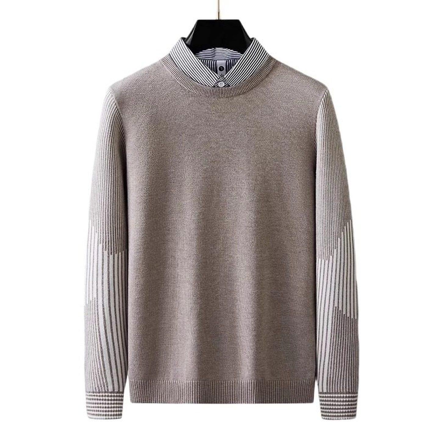 高级感条纹假两件男毛衣男士冬季2025新款保暖商务羊绒针织衫男款,淘宝优惠券,粉丝福利购,淘宝优惠卷