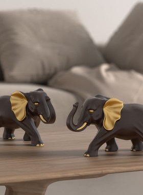 速发招财大象摆开对一新中式家居客厅玄关进门酒柜装饰品乔迁件业