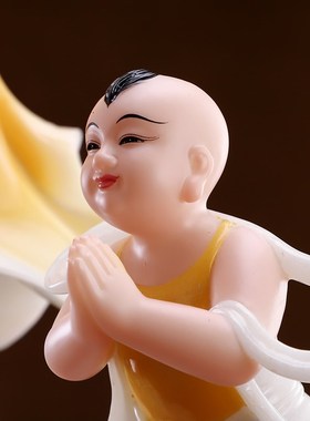 速发汉白玉石雕观音摆像家用善财童子拜观佛南海观世音菩萨像客厅