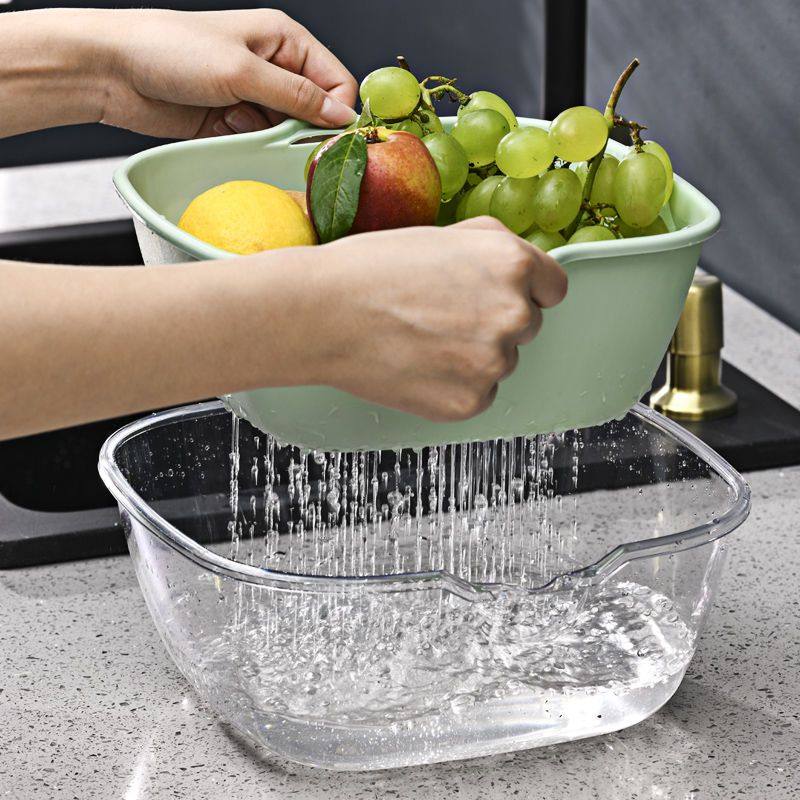 双层PET洗菜盆子家用厨房沥水篮厨房神器多功能水果盘洗水果菜篮,淘宝优惠券,粉丝福利购,淘宝优惠卷