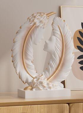 新款轻奢艺羽WfESrF8c毛人术物摆件现代玄关客电视酒书房抽象塑装