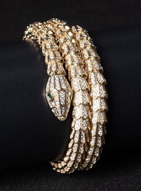 灵蛇形手镯女生高级感蛇骨手镯双层单层开口可调节镶钻锆石手饰品