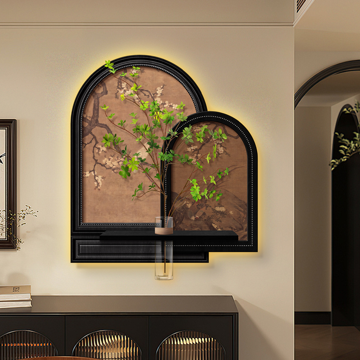 中古风立体置物玄关挂画客厅沙发背景墙壁灯画水培绿植餐厅装饰画,淘宝优惠券,粉丝福利购,淘宝优惠卷