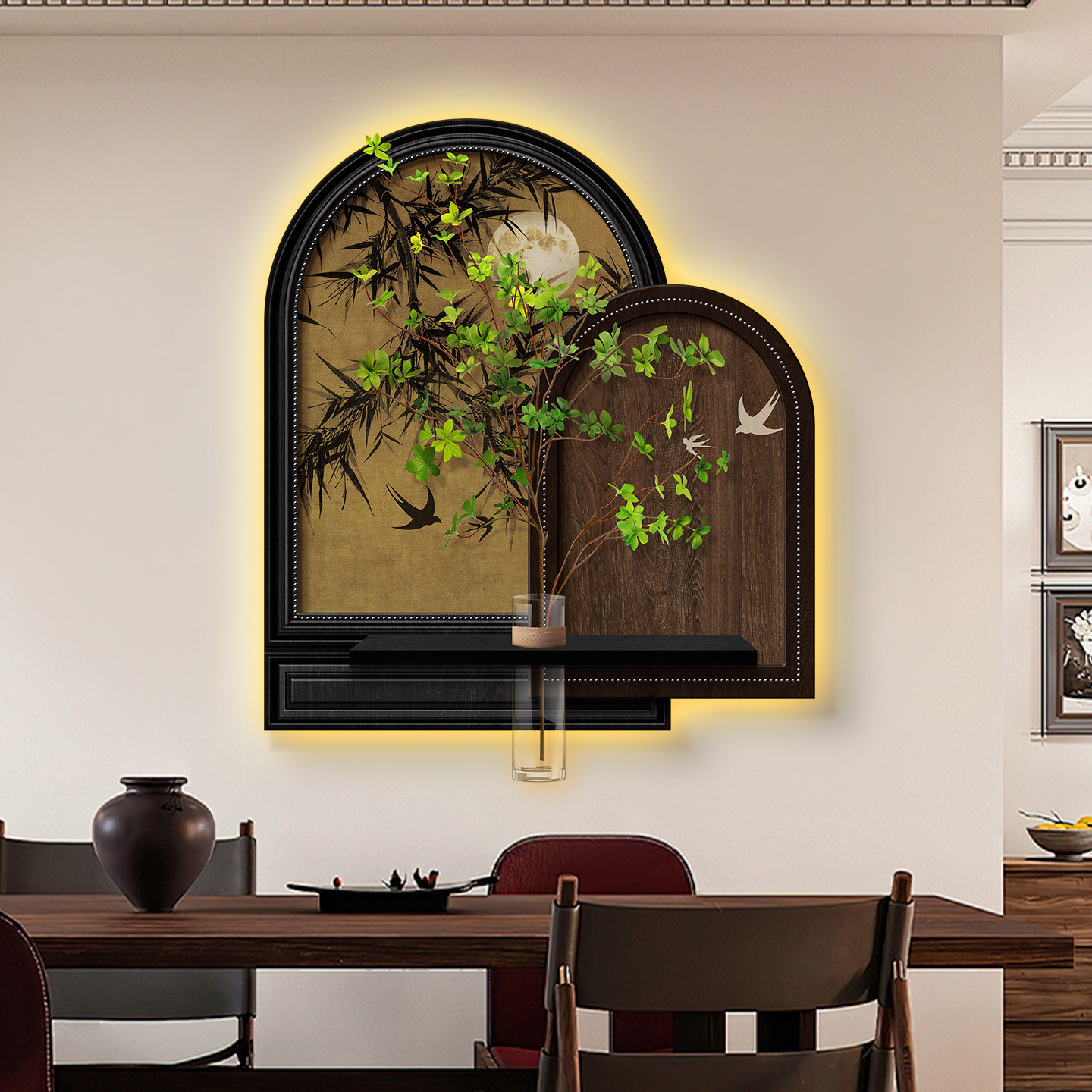 中古风立体置物玄关挂画客厅沙发背景墙壁灯画水培绿植餐厅装饰画,淘宝优惠券,粉丝福利购,淘宝优惠卷