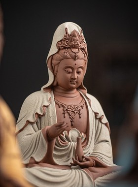 速发中式陶瓷观世音菩萨佛像摆件家用供装客厅玄关禅意奉饰工