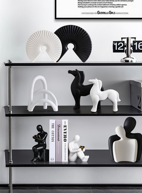 速发简约黑白抽象艺术摆件客公玄关柜办厅室书柜新家里房居装饰品