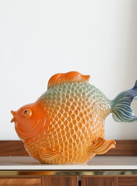 速发年意陶瓷鱼摆件年创有余富贵有鱼客厅玄关家居装饰工艺品开业