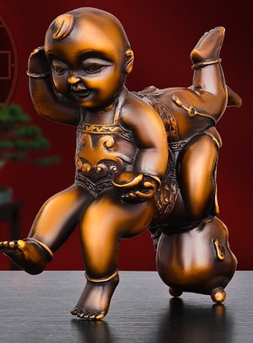 速发纯铜四童娃娃金喜玉摆件家居客厅装饰善财童子童男童生早贵子