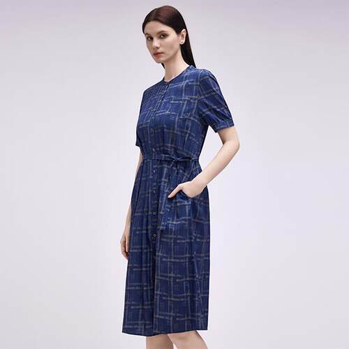 柯罗芭夏季专柜同款青黛蓝格纹连衣裙 【A】 LI6089(AUN) ￥4690 - 图0