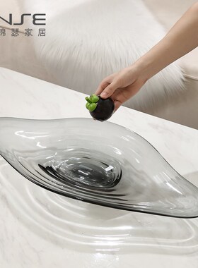 特厚异形琉璃大水果盘摆件现代客C厅酒店样板间茶几桌面糖果收纳