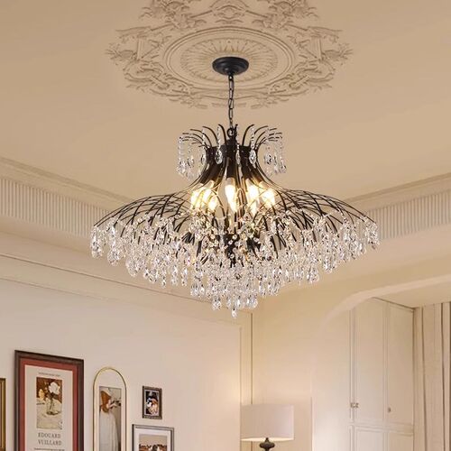 法式黑色水晶吊灯中古轻奢美式客厅E主灯复古卧室餐厅浪漫蜡烛灯 - 图1