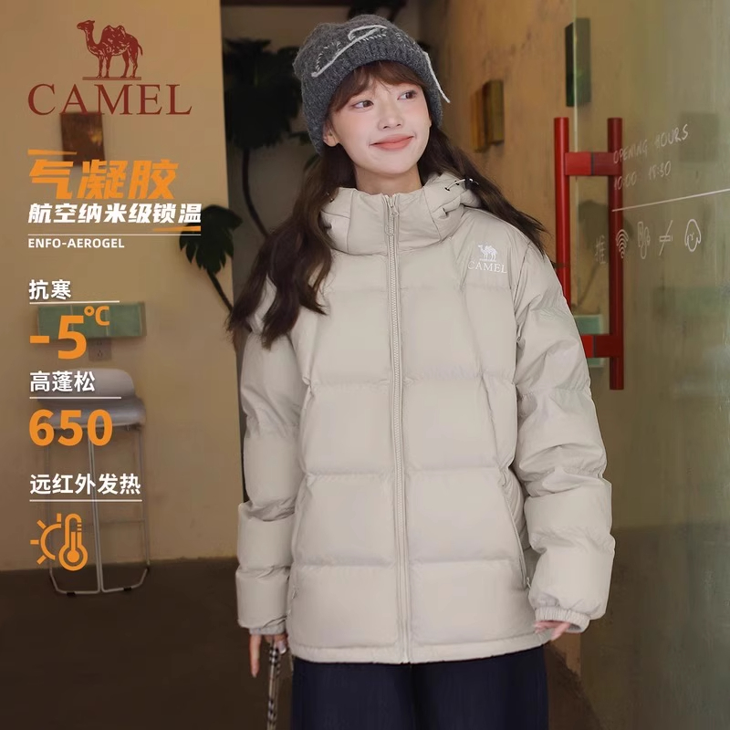 骆驼羽绒服女款2025冬季新款保暖加厚连帽面包服气凝胶羽绒外套女