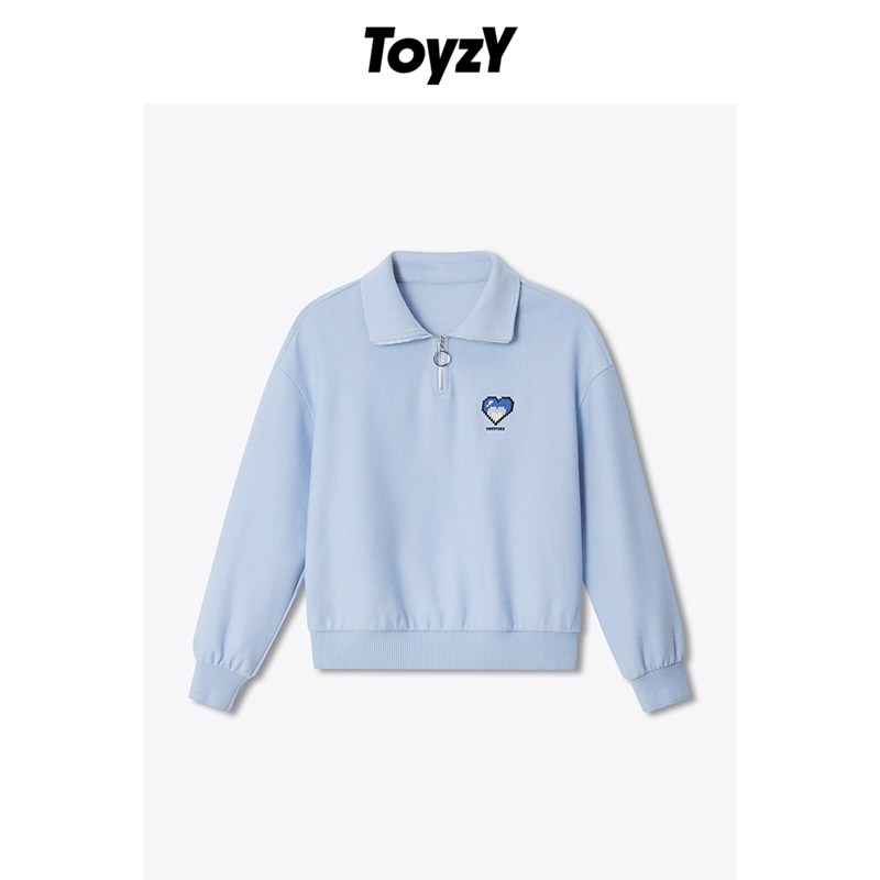 ToyzY24春夏清新浅蓝宽松落肩半开襟polo衫+收褶束脚松紧腰休闲裤,淘宝优惠券,粉丝福利购,淘宝优惠卷