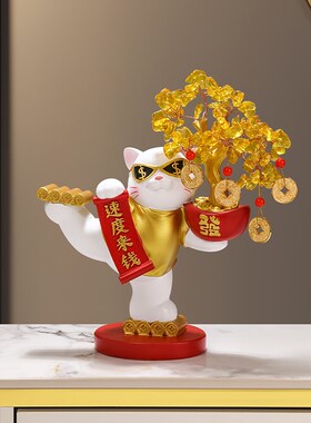 现货速发大麦招财猫摆件玄关店铺公司前台收银台桌面装饰品新店开