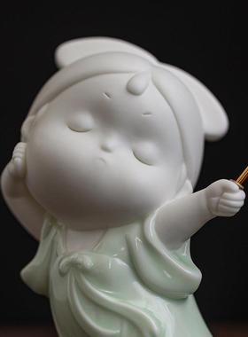 新中式小唐女摆件陶瓷可爱小宫娥禅意复古家居客厅玄关装饰品摆设