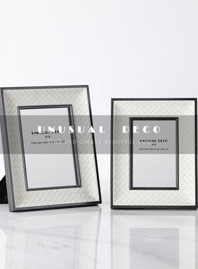 现代轻奢灰色编织皮相框相册售楼处客厅电视柜卧室床头柜装饰摆件