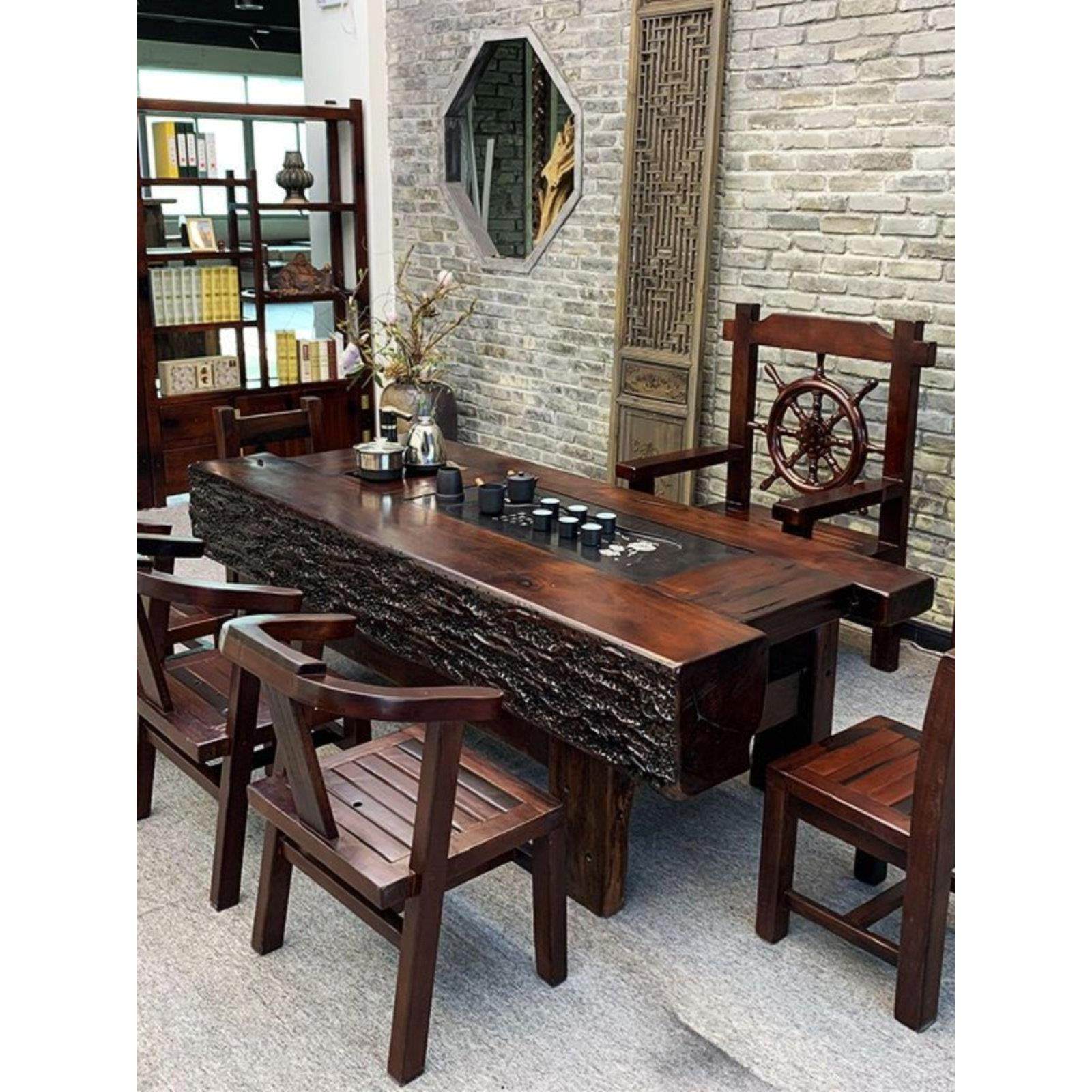 老船木茶桌椅组合新中式实木功夫泡茶台家用茶几1米8茶具套装一体,淘宝优惠券,粉丝福利购,淘宝优惠卷