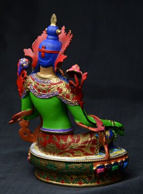 速发藏式绿度母佛像神像纯铜彩传台绘佛藏吉祥供奉摆件观音佛像