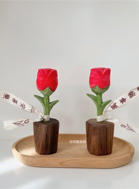 速发木雕玫瑰花 纯手工治节系祝福语木质摆人 创意生日情件愈礼物