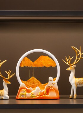 速发创意新中式鹿摆件流沙家画居客轻玄关电视柜酒柜厅奢高档装饰